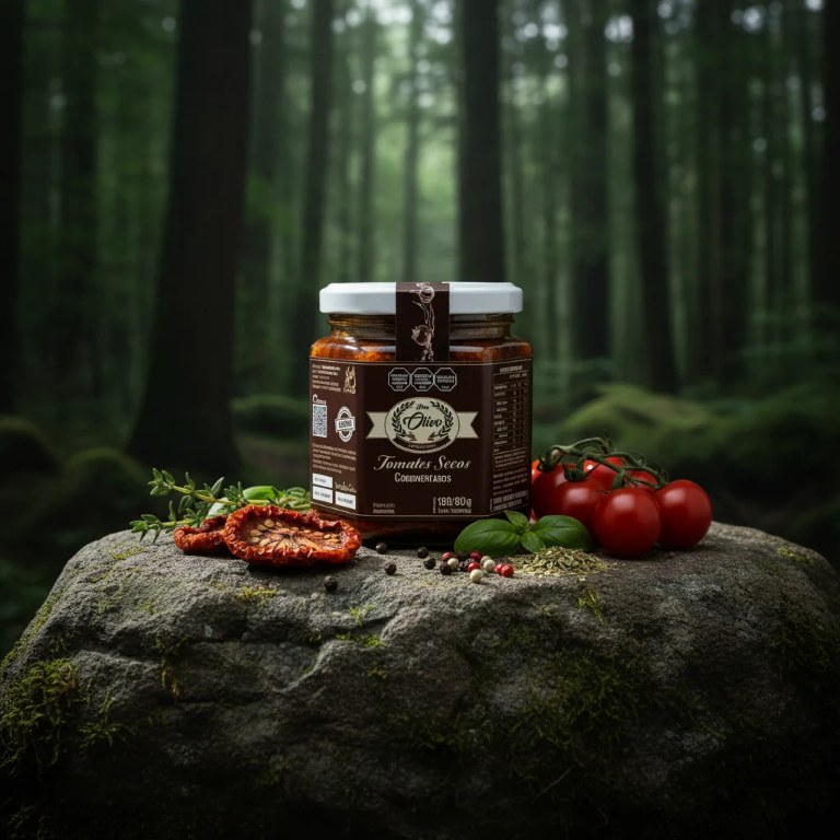 Tomates secos condimentados Don Olivo sobre una piedra en un bosque